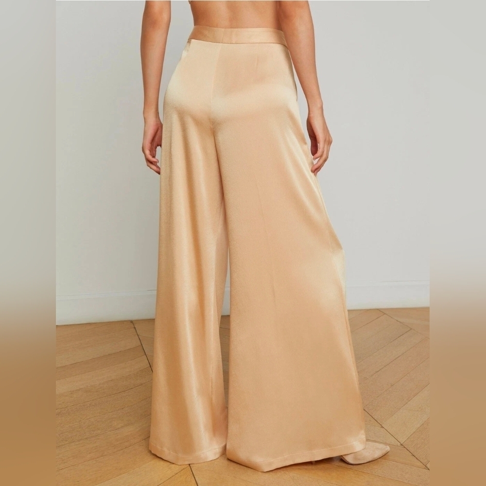 L'AGENCE Aubrie Mid Rise Wide Leg Satin Pant Latte Size 12 - Picture 2 of 16